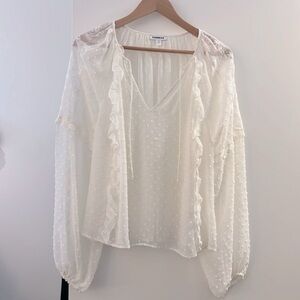 EXPRESS WHITE CHIFFON POLKA DOT LONG SLEEVE BLOUSE